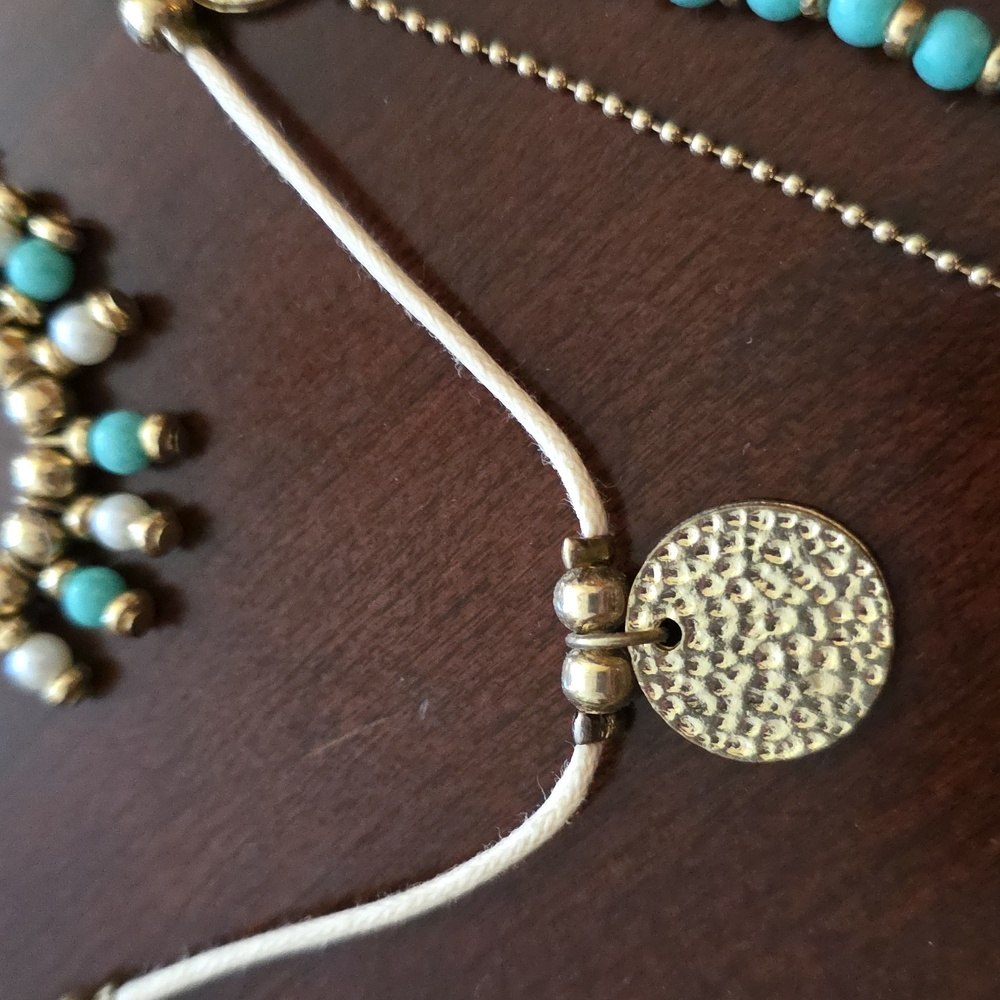 Layered Gold and Turquoise Boho Handmade Necklace - Picture 3 of 5